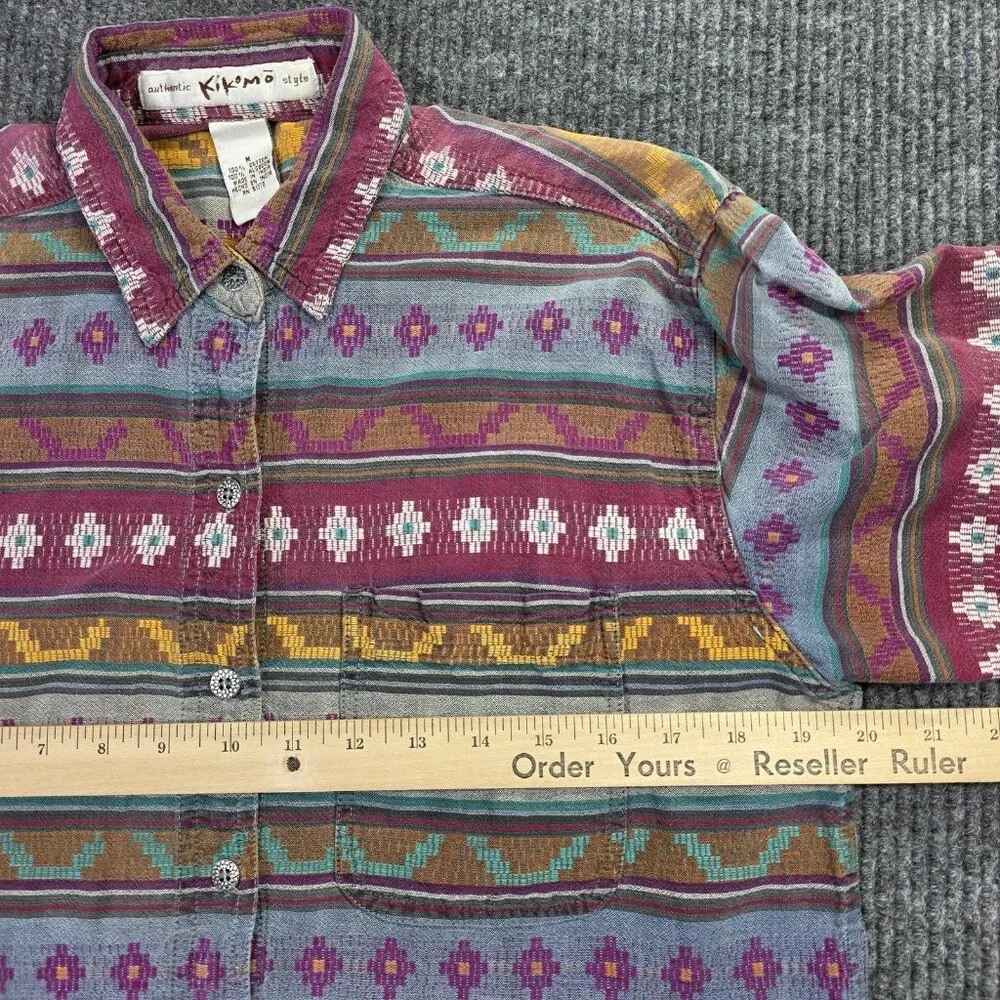 Vintage Southwestern Shirt Womens Medium Red Aztec Stripe 90s Western Cowgirl